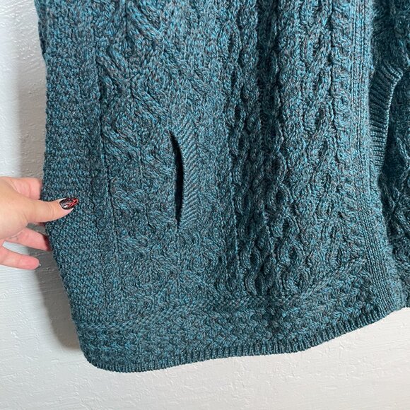 Aran Crafts Women Plus Petite XXLP Blue Gray Cable Knit Sweater Coat Merino Wool - Picture 4 of 10